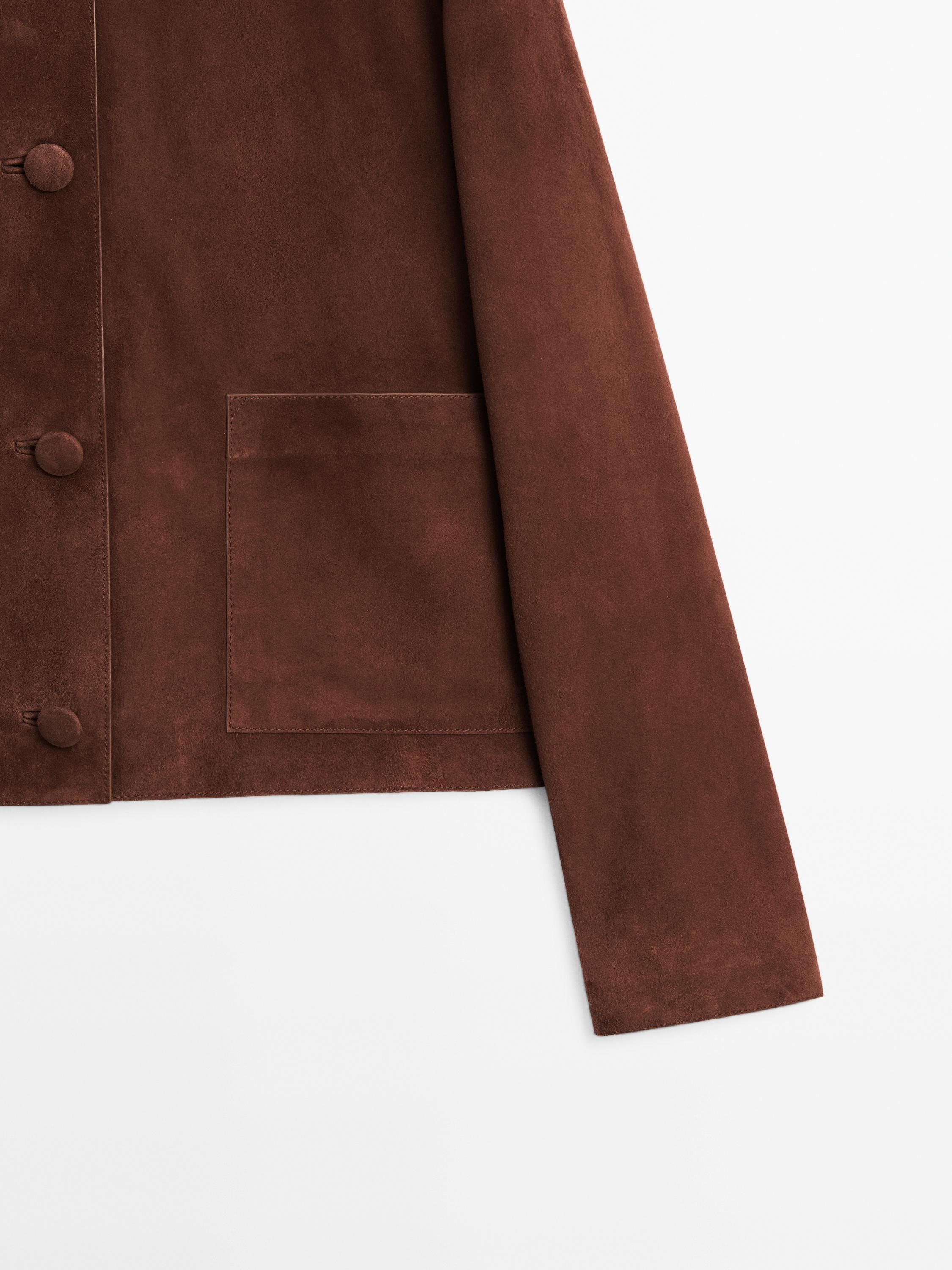 Cropped suede leather-lined jacket with buttons
